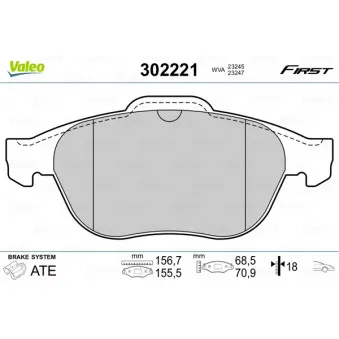 VALEO 302221 - Jeu de 4 plaquettes de frein avant