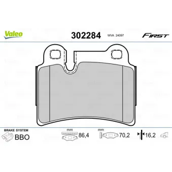 Jeu de 4 plaquettes de frein arrière VALEO OEM 7L6698451B