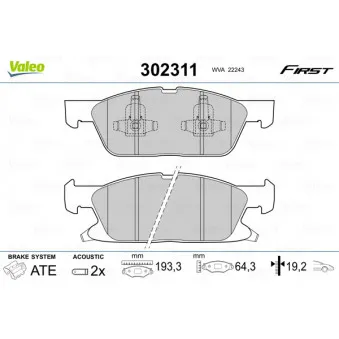 Jeu de 4 plaquettes de frein avant VALEO OEM 5301453