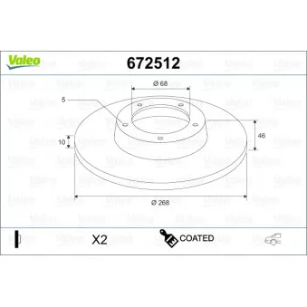 Jeu de 2 disques de frein arrière VALEO OEM 1001094