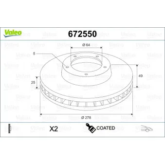 VALEO 672550 - Jeu de 2 disques de frein avant