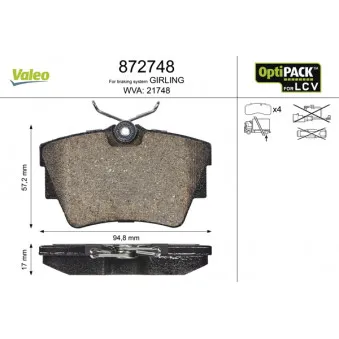 Jeu de 4 plaquettes de frein arrière VALEO OEM 440607091R