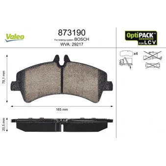 Jeu de 4 plaquettes de frein arrière VALEO OEM A0064202220