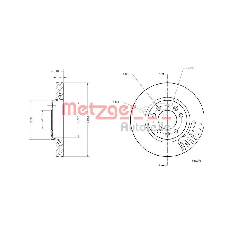 Jeu de 2 disques de frein avant METZGER 6110788 - Visuel 1