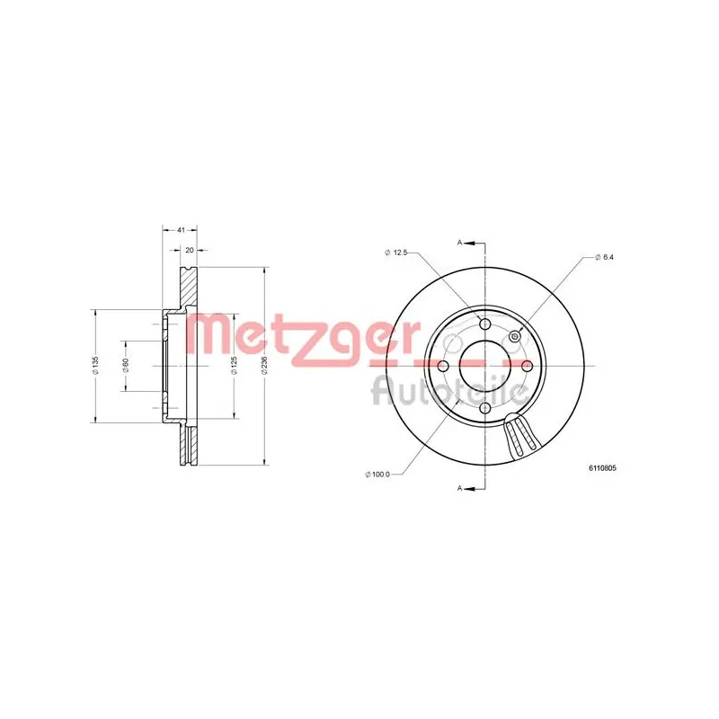 Jeu de 2 disques de frein avant METZGER 6110805 - Visuel 2