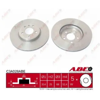 Jeu de 2 disques de frein avant ABE C3A028ABE pour AUDI A5 2.0 TDI - 190cv