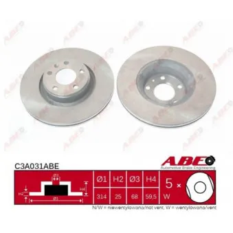 Jeu de 2 disques de frein avant ABE C3A031ABE pour AUDI A6 2.8 FSI - 190cv