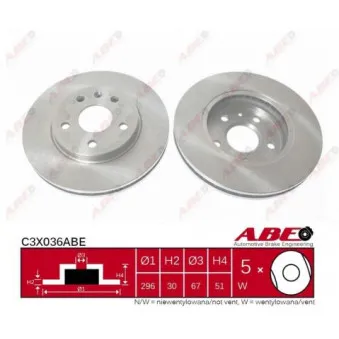 Jeu de 2 disques de frein avant ABE C3X036ABE pour OPEL INSIGNIA 1.8 - 140cv