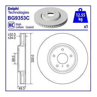 DELPHI BG9353C - Jeu de 2 disques de frein avant