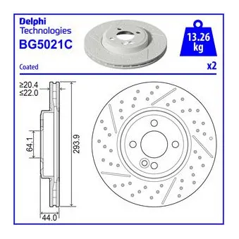 DELPHI BG5021C - Jeu de 2 disques de frein avant