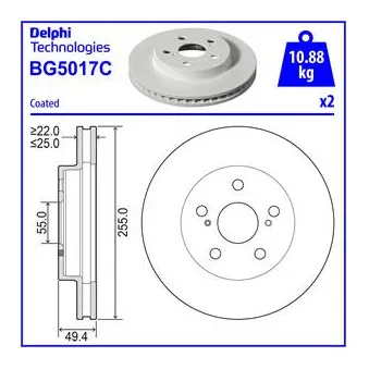 DELPHI BG5017C - Jeu de 2 disques de frein avant