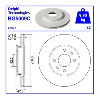 DELPHI BG5009C - Jeu de 2 disques de frein avant