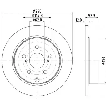Jeu de 2 disques de frein arrière HELLA 8DD 355 132-591 pour TOYOTA PRIUS 1.8 Hybrid - 99cv