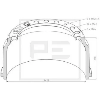 Tambour de frein PE Automotive 036.400-00A pour MERCEDES-BENZ ATEGO 2 41,430 - 430cv