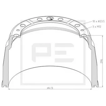 Tambour de frein PE Automotive 126.007-00A pour SCANIA 3 - series 113 E/320 - 320cv