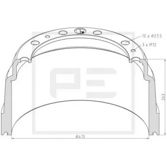Tambour de frein PE Automotive 126.069-00A pour SCANIA 4 - series 164 C/480 - 480cv