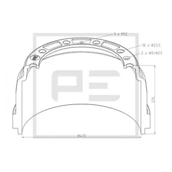 Tambour de frein PE Automotive 126.089-00A pour SCANIA 4 - series T 114 G/340 - 340cv