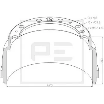 Tambour de frein PE Automotive 126.091-00A pour SCANIA P,G,R,T - series P 560, R 560 - 560cv