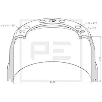 Tambour de frein PE Automotive 146.132-00A pour MAN F2000 FM 12/380 - 379cv