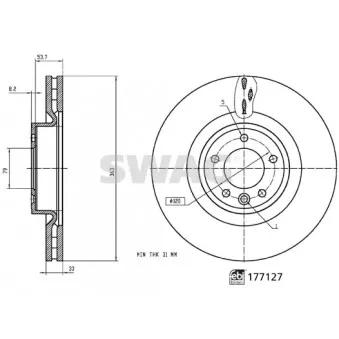 Jeu de 2 disques de frein avant SWAG 33 10 3918 pour LAND ROVER DISCOVERY 3.0 D250 MHEV 4x4 - 249cv