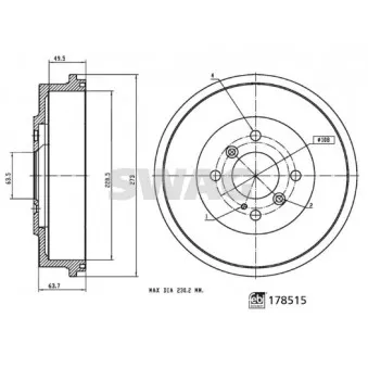 Tambour de frein SWAG 33 10 4567 pour FORD ECOSPORT 1.5 Ti-VCT - 110cv