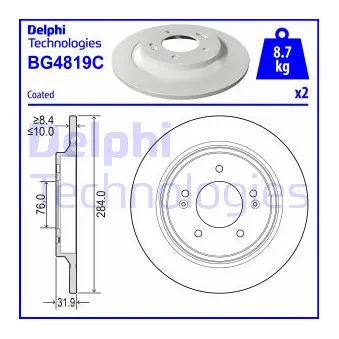 DELPHI BG4819C - Jeu de 2 disques de frein arrière