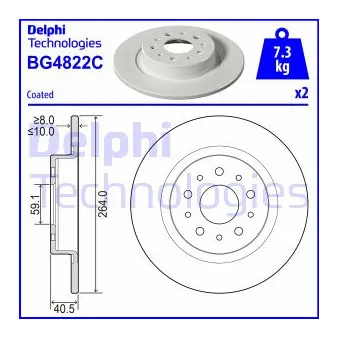 DELPHI BG4822C - Jeu de 2 disques de frein arrière