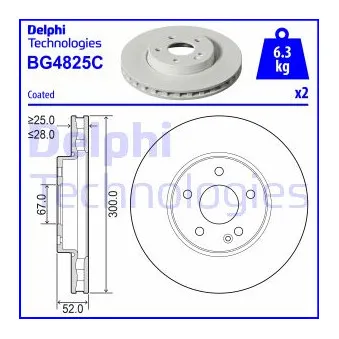 DELPHI BG4825C - Jeu de 2 disques de frein avant