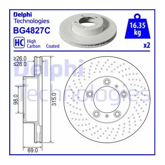 DELPHI BG4827C - Jeu de 2 disques de frein avant