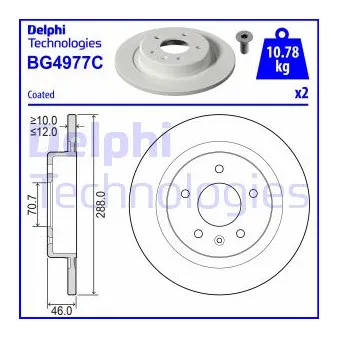 Jeu de 2 disques de frein arrière DELPHI BG4977C pour OPEL INSIGNIA 1.5 - 140cv