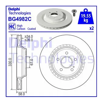Jeu de 2 disques de frein arrière DELPHI OEM 2304230812