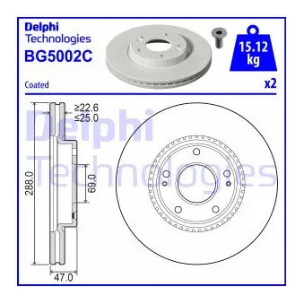 DELPHI BG5002C - Jeu de 2 disques de frein avant