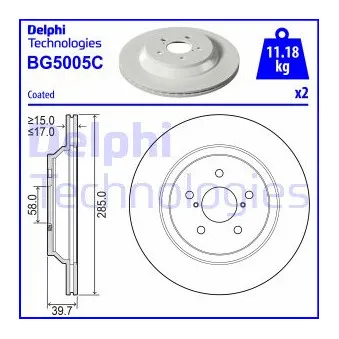 Jeu de 2 disques de frein arrière DELPHI BG5005C