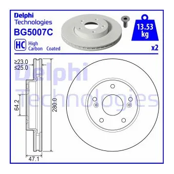 DELPHI BG5007C - Jeu de 2 disques de frein avant