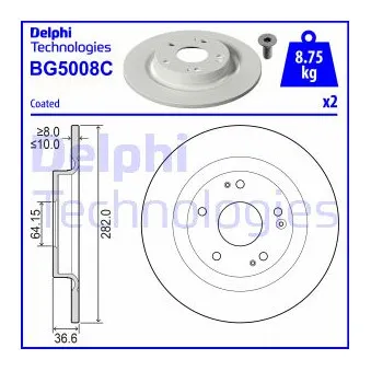DELPHI BG5008C - Jeu de 2 disques de frein arrière