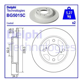 DELPHI BG5015C - Jeu de 2 disques de frein arrière