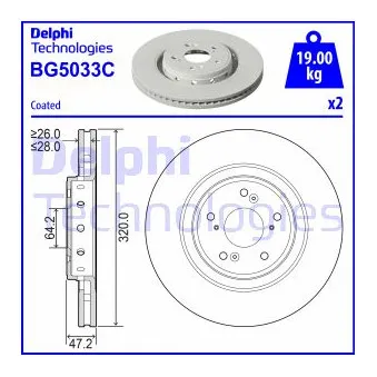DELPHI BG5033C - Jeu de 2 disques de frein avant