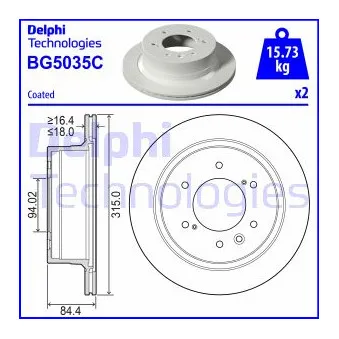 Jeu de 2 disques de frein arrière DELPHI BG5035C