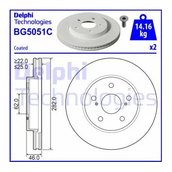 DELPHI BG5051C - Jeu de 2 disques de frein avant