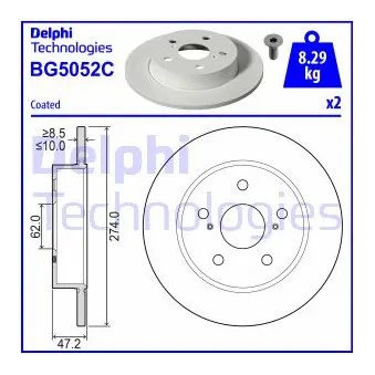 DELPHI BG5052C - Jeu de 2 disques de frein arrière
