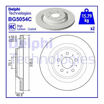 DELPHI BG5054C - Jeu de 2 disques de frein arrière