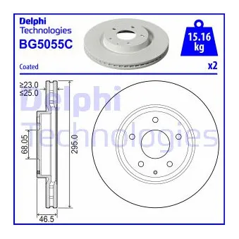 DELPHI BG5055C - Jeu de 2 disques de frein avant