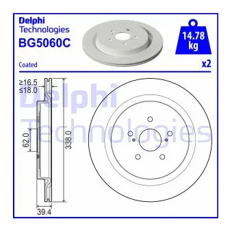 DELPHI BG5060C - Jeu de 2 disques de frein arrière