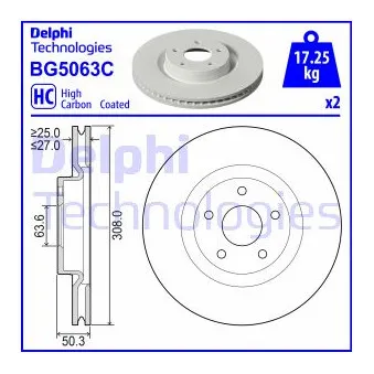 DELPHI BG5063C - Jeu de 2 disques de frein avant