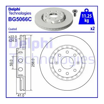 DELPHI BG5066C - Jeu de 2 disques de frein avant