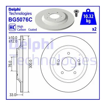 Jeu de 2 disques de frein arrière DELPHI BG5076C pour HYUNDAI I30 2,0 N - 280cv