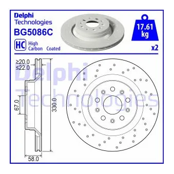 DELPHI BG5086C - Disque de frein arrière droit