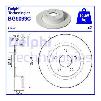 DELPHI BG5099C - Jeu de 2 disques de frein arrière