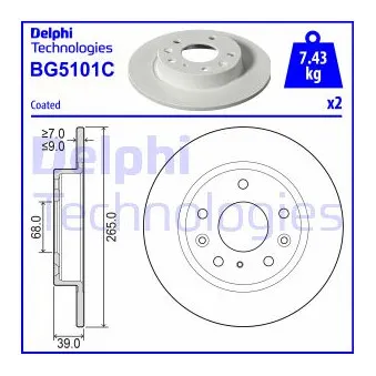 DELPHI BG5101C - Jeu de 2 disques de frein arrière