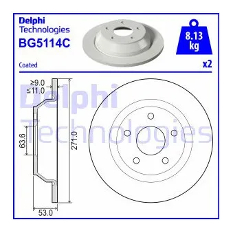 DELPHI BG5114C - Jeu de 2 disques de frein arrière